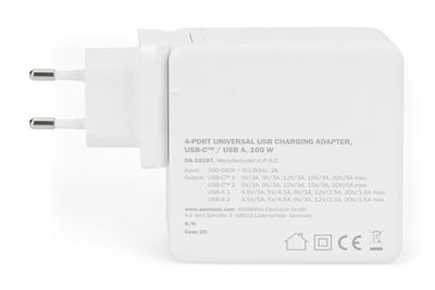 Digitus DA-10197 Laadadapter Thuis 4 x USB 2.0 bus A, USB-C bus USB Power Delivery (USB-PD)