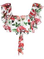 Philipp Plein blouse crop à fleurs - Blanc