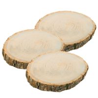 Decoratie boomschijf met schors - 3x - hout - D30 x H2 cm - rond