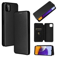 Samsung Galaxy A22 5G, Galaxy F42 5G Flip Case - Koolstofvezel - Zwart