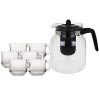 Glazen theepot met filter/infuser van 1,5 liter met 6x stuks theeglazen van 220 ml