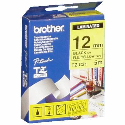 Brother TZe-C31 Labeltape signaalkleur Tapekleur: Signaalgeel Tekstkleur: Zwart 12 mm 5 m Brother TZe-C31 Labeltape signaalkleur Tapekleur: Signaalgeel Tekstkleur: Zwart 12 mm 5 m
