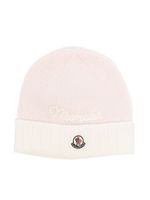 Moncler Enfant bonnet en laine vierge à patch logo - Rose