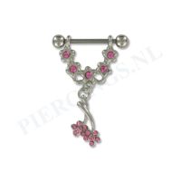 Tepelpiercing hangende bloem roze - thumbnail