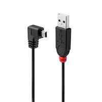 LINDY 31970 0,5 m USB 2.0-kabel, type A naar mini-B, 90 graden rechte hoek, zwart