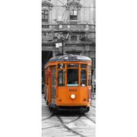 deursticker Milan Tram 83 x 210 cm vinyl geel/wit