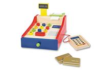 PINOLINO Kasse Andreas, van hout, met knoppen om in te drukken, 1 lade, 1 braadpan en 2 creditcards, voor kinderen vanaf 3 jaar, 4 stuks