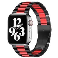By Qubix - Stalen schakelband - Zwart met rood - Compatible met Apple watch 44mm / 45mm / 46mm / 49mm - Compatible Apple watch bandjes