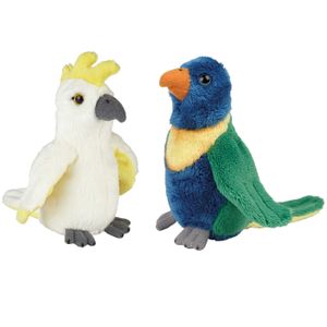 Tropische vogels pluche knuffels 2x stuks - Kaketoe en Lori Parkiet van 15 cm