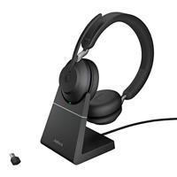 Jabra Evolve2 65 Draadloze Headset met Oplaadstation – UC-gecertificeerde Stereokoptelefoon met Noise Cancelling en Lange Batterijduur – USB-C Bluetooth Adapter – Zwart