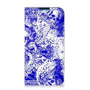 Mobiel BookCase iPhone 14 Pro Max Angel Skull Blauw