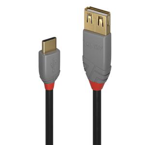 LINDY USB-kabel USB 2.0 USB-C stekker, USB-A bus 0.15 m Zwart 36897