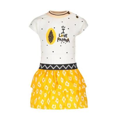 Like Flo jurk met all over print en volant offwhite/geel Like Flo jurk met all over print en volant offwhite/geel