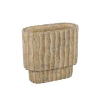 PTMD Mitty Brown cement pot wavy ribs oval shape M - thumbnail