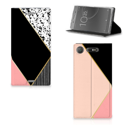 Sony Xperia XZ1 Stand Case Zwart Roze Vormen