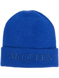 Alexander McQueen bonnet en maille à logo brodé - Bleu