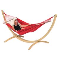 Hangmat met Standaard Eénpersoons 'Wood & Relax' Red - Rood - Tropilex ®