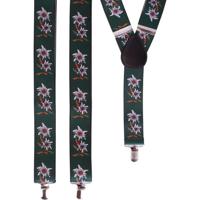 Oktoberfest Edelweiss bretels met bloemen - groen - Bretels ophouders voor lederhose