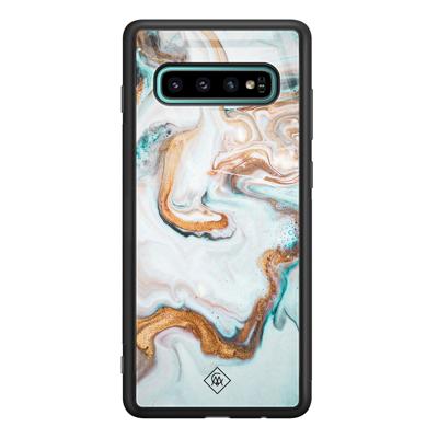 Samsung Galaxy S10 Plus glazen hardcase - Goud blauw marmer
