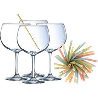 Cocktail set van 6x gin tonic glazen en 100x duurzame rietjes - 700 ml - thumbnail