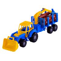 Cavallino Toys Cavallino Junior Tractor met Kraan Aanhangwagen en Hout, 46cm - thumbnail