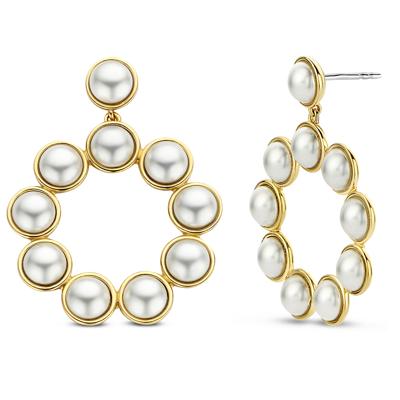 TI SENTO-Milano 7905YP Oorhangers Crystal Pearl zilver-parel goudkleurig-wit 37 mm TI SENTO-Milano 7905YP Oorhangers Crystal Pearl zilver-parel goudkleurig-wit 37 mm