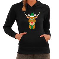 Rudolf met Kerstmuts foute Kerst hoodie / hooded sweater zwart voor dames 2XL  -