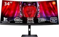 Xiaomi G34WQi Ultrawide Gaming Monitor 34 inch - WQHD, 180Hz, 1ms, HDR 10, 100% sRGB, 4000:1 Contrast, 350nits, FreeSync, RGB Ambient Light, Low Blue Light, Randloos, Zwart