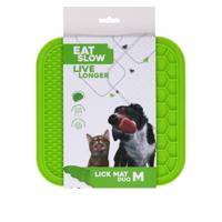 Eat Slow Live Longer Duo likmat - 21 x 21 cm - vierkant - snuffelmat - anti-snuffelmat - slowfeeder - 100% siliconen - vaatwasmachinebestendig - maat M - groen