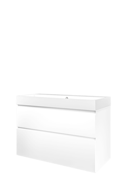 Proline polystone Loft wastafelonderkast met 2 asymmetrische lades en polystone wastafel zonder kraangat 100 x 70 x 46 cm, mat wit / glanzend wit