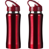 Set van 2x stuks luxe Drinkfles/waterfles 600 ml rood van RVS - thumbnail