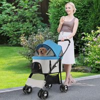 3-in-1 Huisdierwagen met Verwijderbare Drager Opvouwbare Transportwagen voor Honden & Katten 4-Wiel Reiswagen Blauw - thumbnail