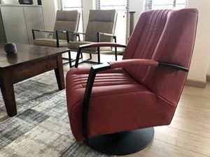 Leren draaifauteuil met stalen frame en schotelvoet - rood leer - Echt leer, Industrieel, ontdek de vele Leersoorten en Kleuren bij ShopX