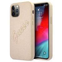 Guess Saffiano Vintage Script iPhone 12/12 Pro Hoesje - Goud - thumbnail