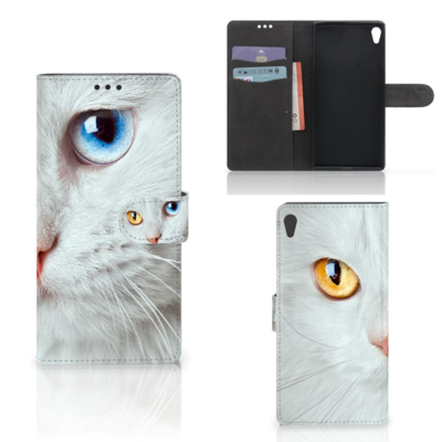 Sony Xperia XA Ultra Telefoonhoesje met Pasjes Witte Kat Sony Xperia XA Ultra Telefoonhoesje met Pasjes Witte Kat