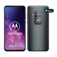 Motorola one zoom met Alexa hands-free smartphone (6,4-inch FHD + display, viervoudig camerasysteem; 128 GB/4 GB, Android 9 Pie, Dual SIM smartphone) headset + beschermcover, grijs-metallic