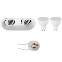LED Spot Set - Aigi - Pragmi Zano Pro - GU10 Fitting - Inbouw Ovaal Dubbel - Mat Wit - 8W - Helder/Koud Wit 6400K -