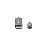 Manhattan 354851 DisplayPort-kabel DisplayPort / USB-C Aansluitkabel DisplayPort-stekker, USB-C stekker 3.00 m Grijs, Zwart Afgeschermd (drievoudig), Vergulde - thumbnail