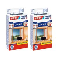 tesa Insect Stop Comfort Vliegenhor voor Ramen, Set van 2 pack, Insectenhor, raamhor, Met klittenband, Snij uw eigen horraam op maat, Muggenhor, 3 x 130 cm x 150 cm, Antraciet