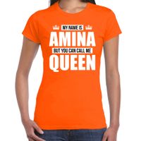 Naam My name is Amina but you can call me Queen shirt oranje cadeau shirt dames