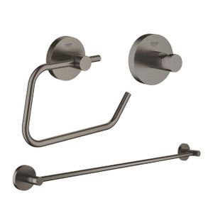 GROHE Essentials accessoireset 3-delig met handdoekhouder, handdoekhaak en toiletrolhouder zonder klep brushed hard graphite sw98977/sw99001/sw99025/