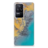 Xiaomi Poco F4 TPU Siliconen Hoesje Marble Blue Gold - thumbnail