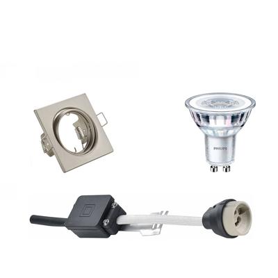 Philips - Led Spot Set - Corepro 827 36d - Gu10 Fitting - Dimbaar - Inbouw Vierkant - Mat Nikkel - 4w - Warm Wit 2700k -