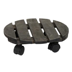 Mega Collections Plantenpot trolley - acacia hout - antraciet - rond - 40 x 40 cm -  max 80 kilo   -