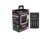 Panasonic 52055E40 eneloop SmartPlus lader, voor 1-4 AA/AAA Ni-MH-batterijen met 4 ledlampjes & 10 veiligheidsfuncties, inclusief 4 eneloop AA/Mignon-batterijen, min. 2500 mAh,zwart