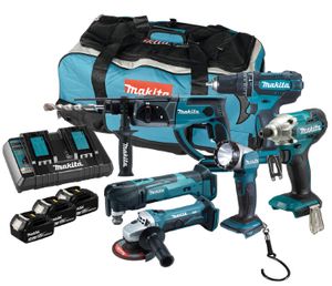 Makita DLX6100PX1 Comboset 18v - DHP452 - DHR202 - DTM51 - DTD156 - DGA452 | 3x 3.0Ah accu