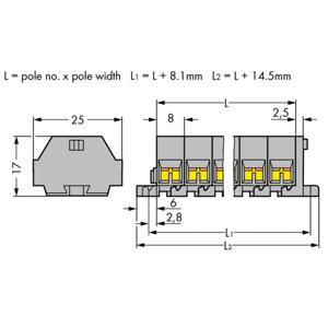 WAGO 260-205 Klemstrook 8 mm Spanveer Toewijzing: L Grijs 50 stuk(s)