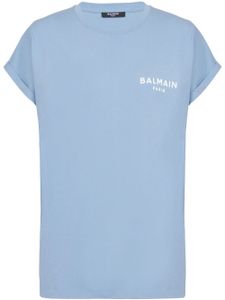 Balmain t-shirt en coton à logo floqué - Bleu