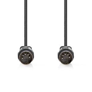 Nedis DIN-Audiokabel | DIN 5-Pins Male | DIN 5-Pins Male | Vernikkeld | 2.00 m | Rond | PVC | Zwart | Label - CAGL20000BK20