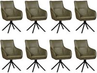 Set van 8 Olijfgroene leren industriële draaibare eetkamerstoelen Fancy - Granada leer Moss (olijfgroen leer)